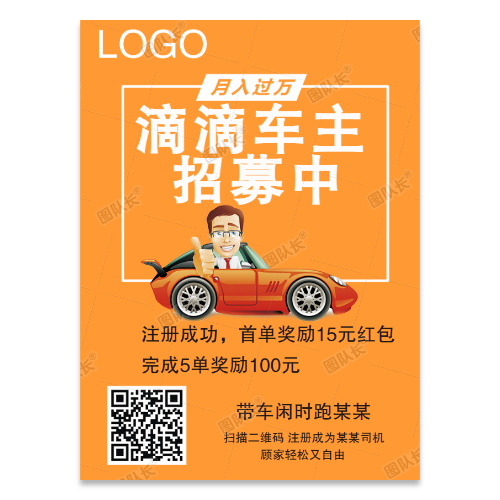 网约车滴滴车主招募招聘海报模板
