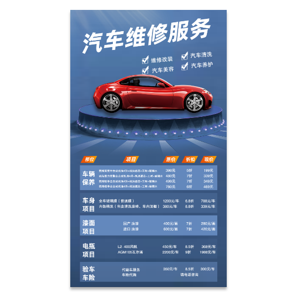 汽车维修养护宣传促销海报模版