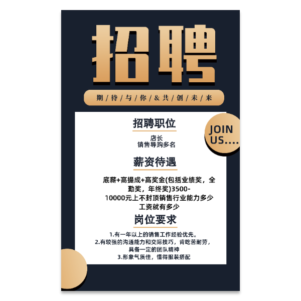 服装店导购店长销售招聘海报模版